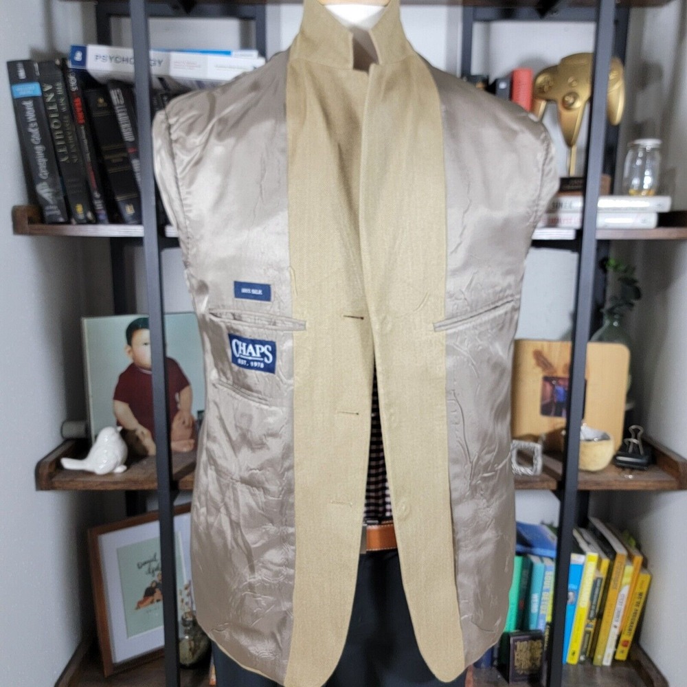 Chaps Ralph Lauren Men's Sport Coat Three Button Dark Beige Herringbone Silk 40R - Picture 14 of 16